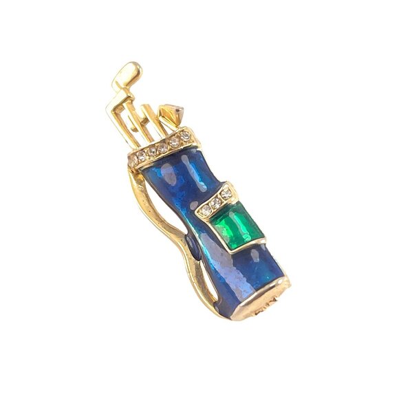 Krementz Vintage Golf Bag Pin Brooch With Enamel & Rhinestones - Picture 2 of 6